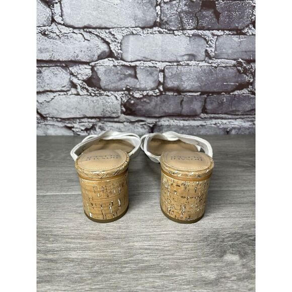 Donald Pliner OONA White Leather Open Toe Cork Heel Sandals Women Sz 8M US/39EU - Picture 4 of 16